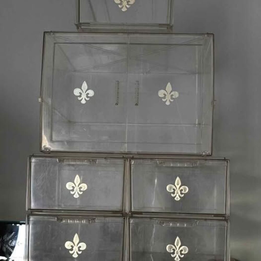 Vintage Acrylic Shoe Boxes Lot Fleur De Lis Gold Emblem